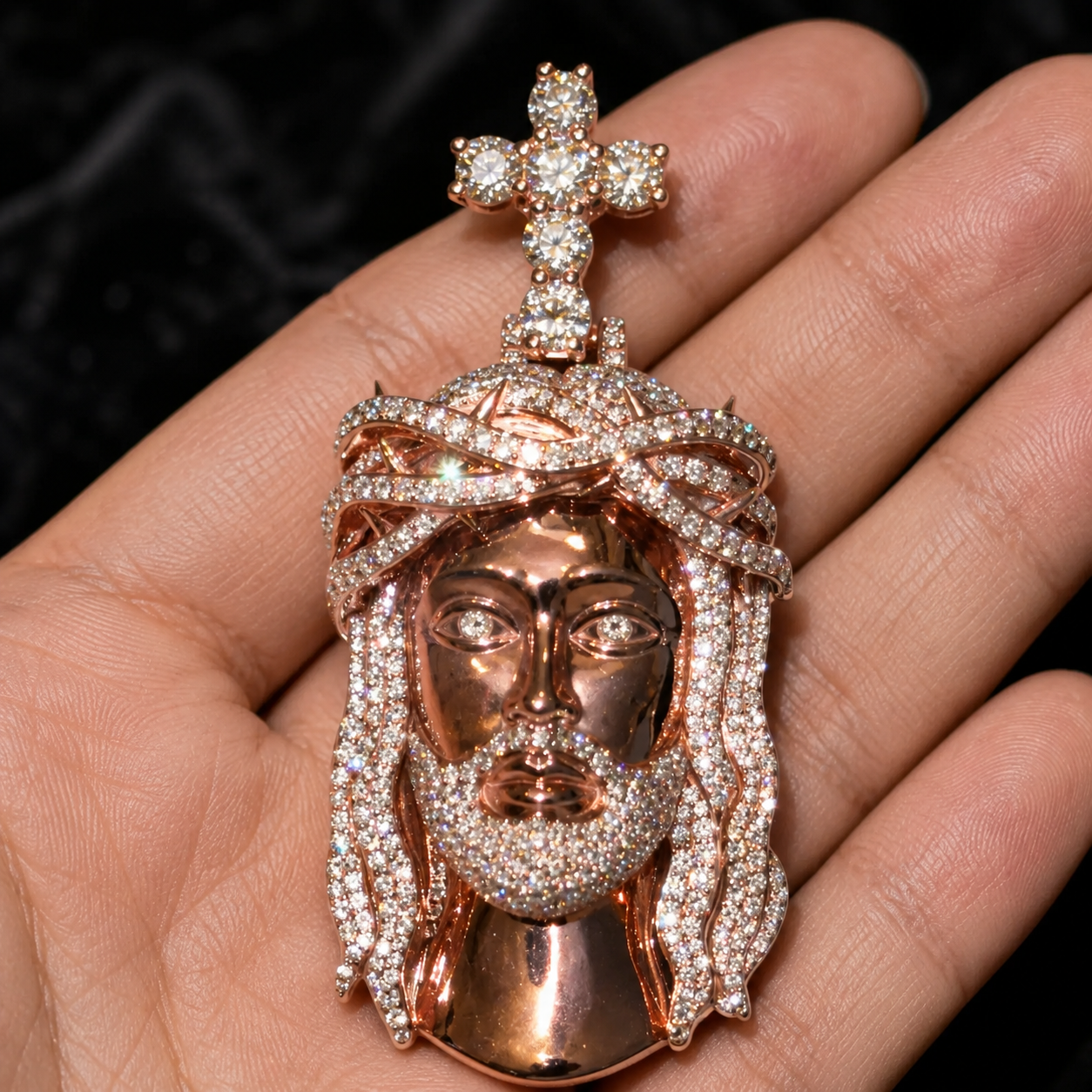 Statement Jesus pendant with cross top and hand-set CZ stones