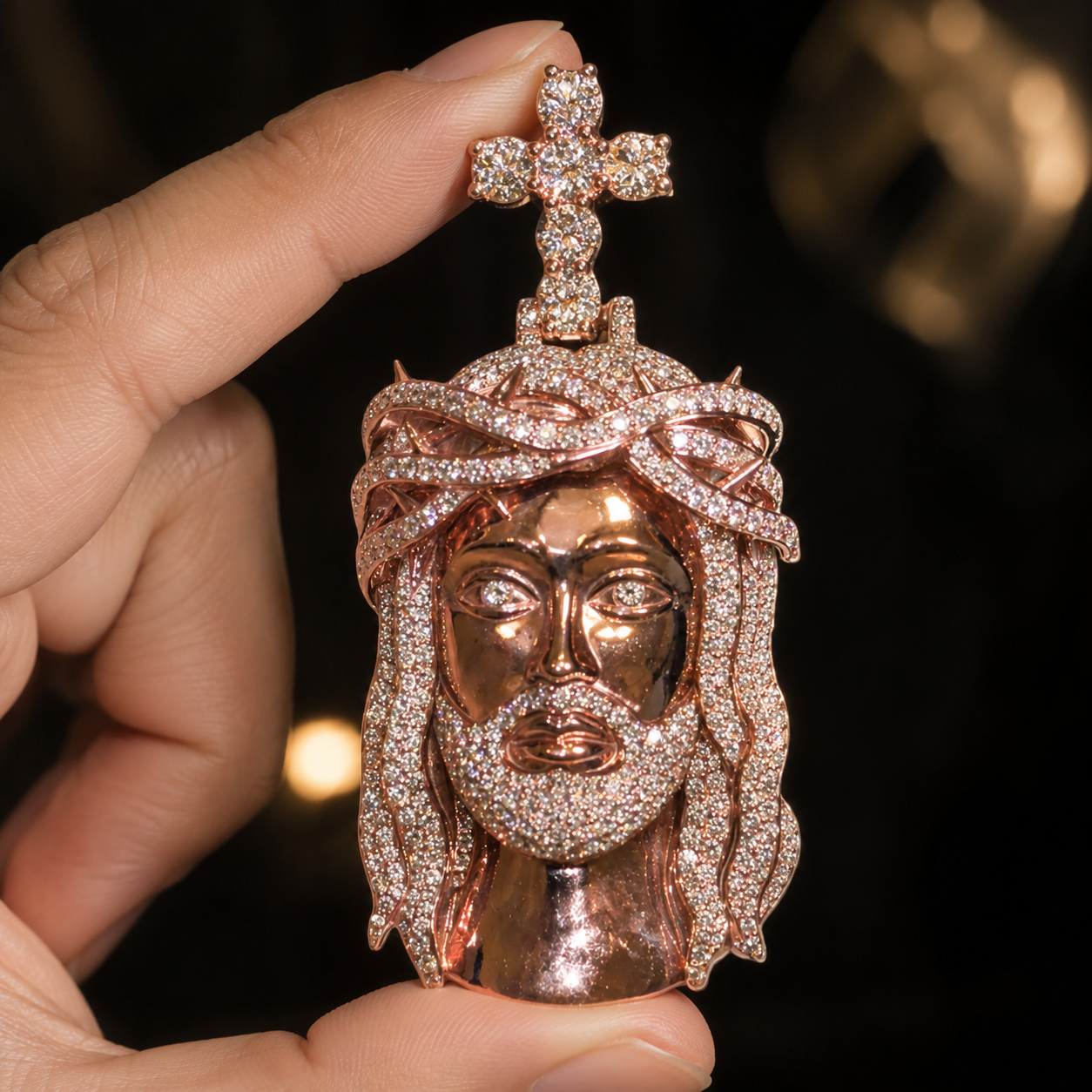 Statement Jesus pendant with cross top and hand-set CZ stones