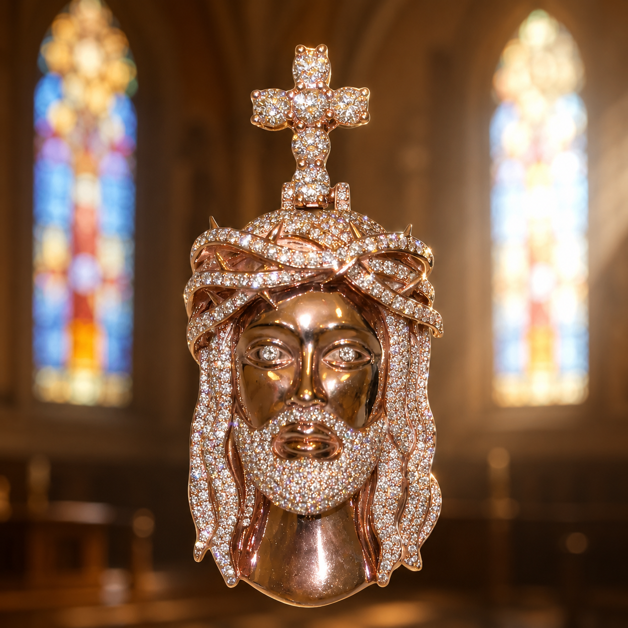 Rose gold iced out Jesus cross pendant with CZ stones