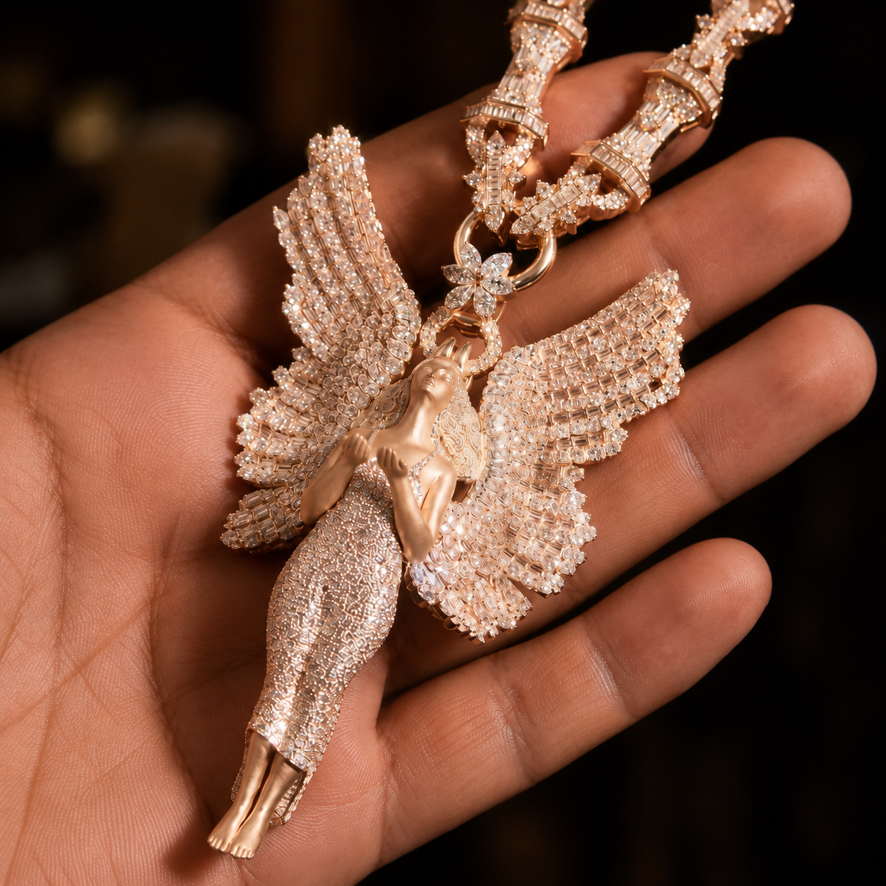Iced-Out Guardian Angel Pendant