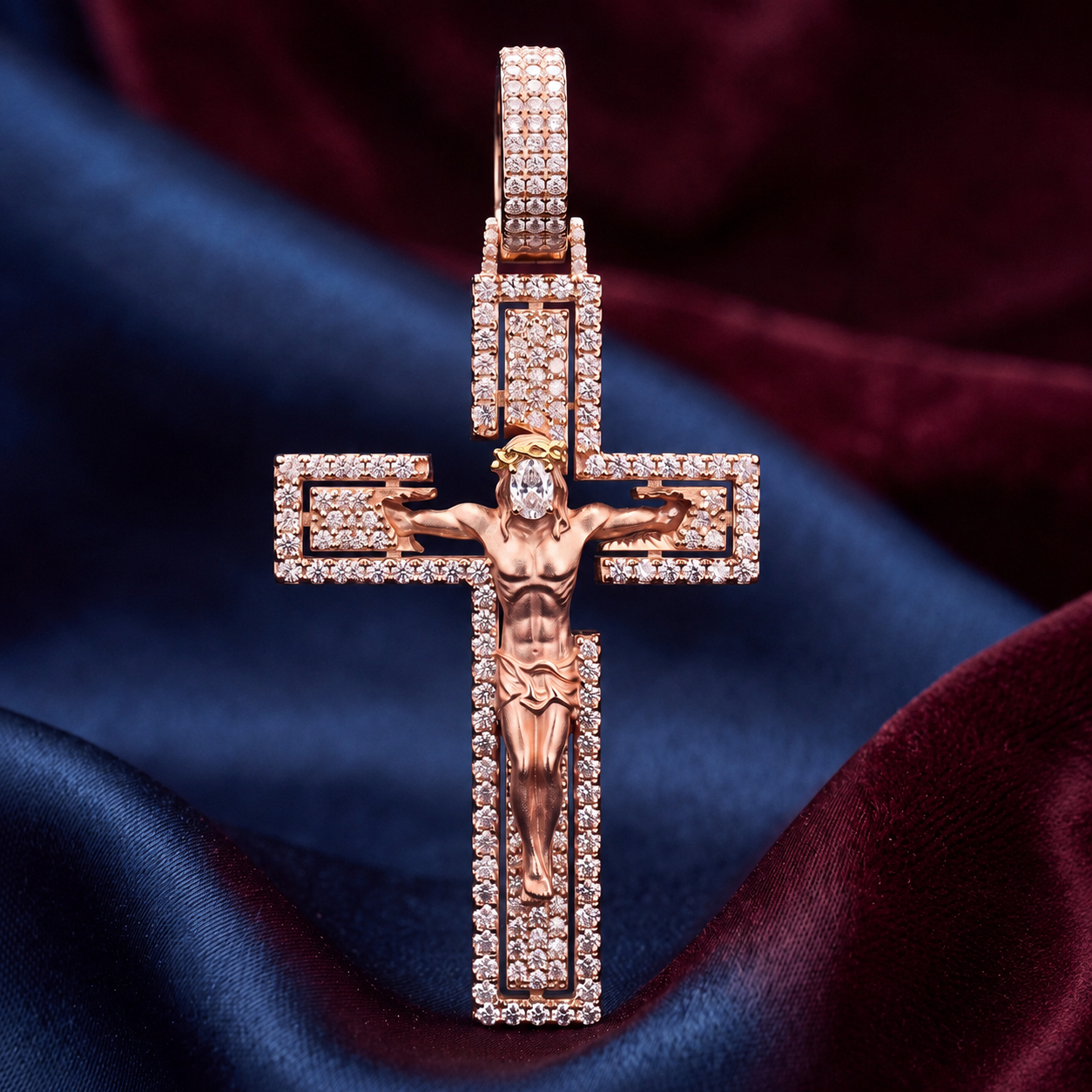 Iced Out Greek Key Jesus Crucifix Pendant