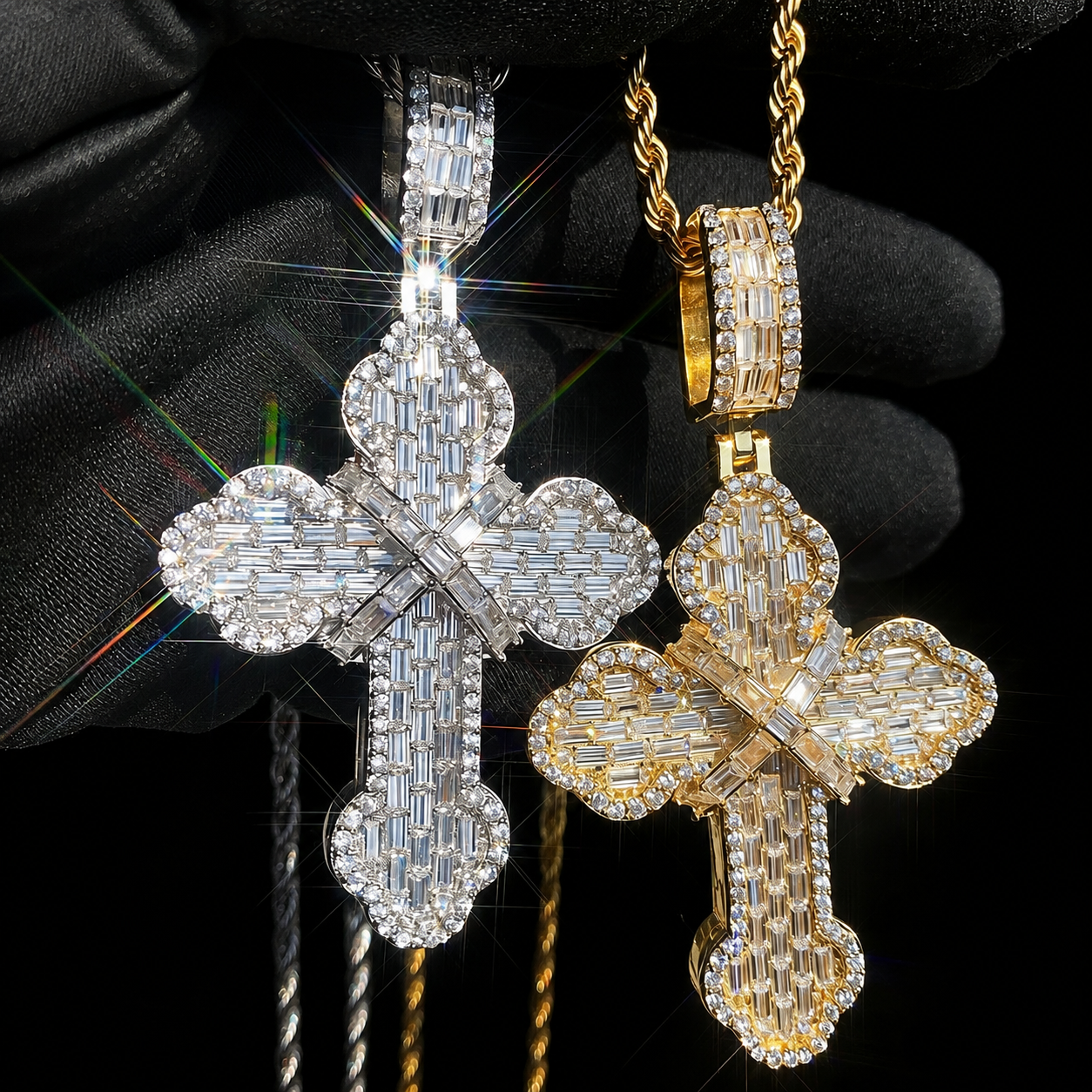 Baguette Cut Cross Pendant
