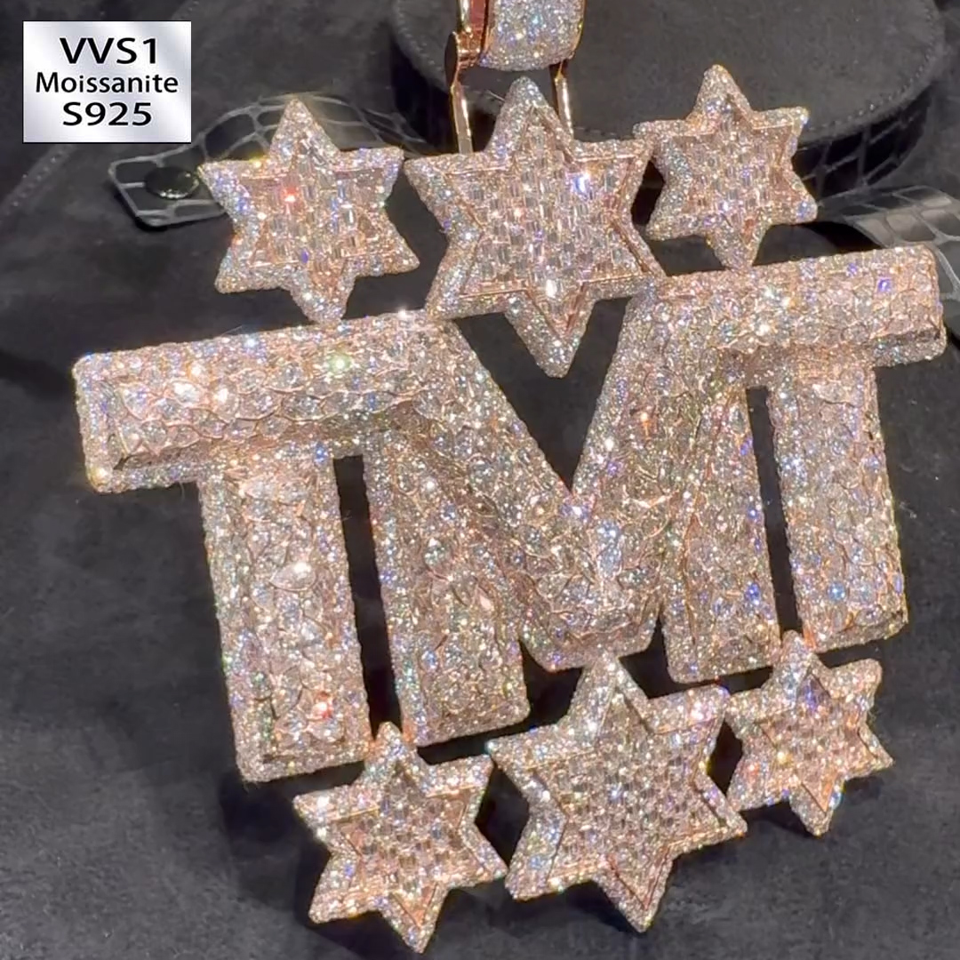 Moissanite Sparkle Letter "TMT" Full Diamond Pendant