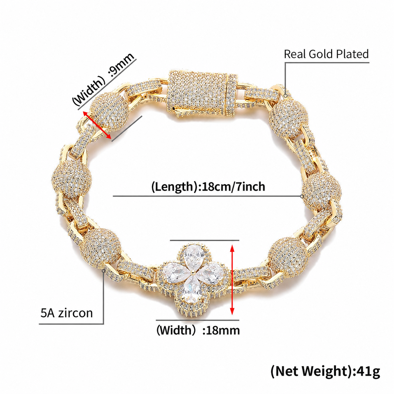 Pear Cut Quatrefoil Ball Link Chain & Bracelet