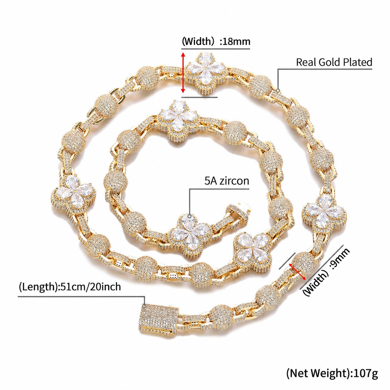 Pear Cut Quatrefoil Ball Link Chain & Bracelet