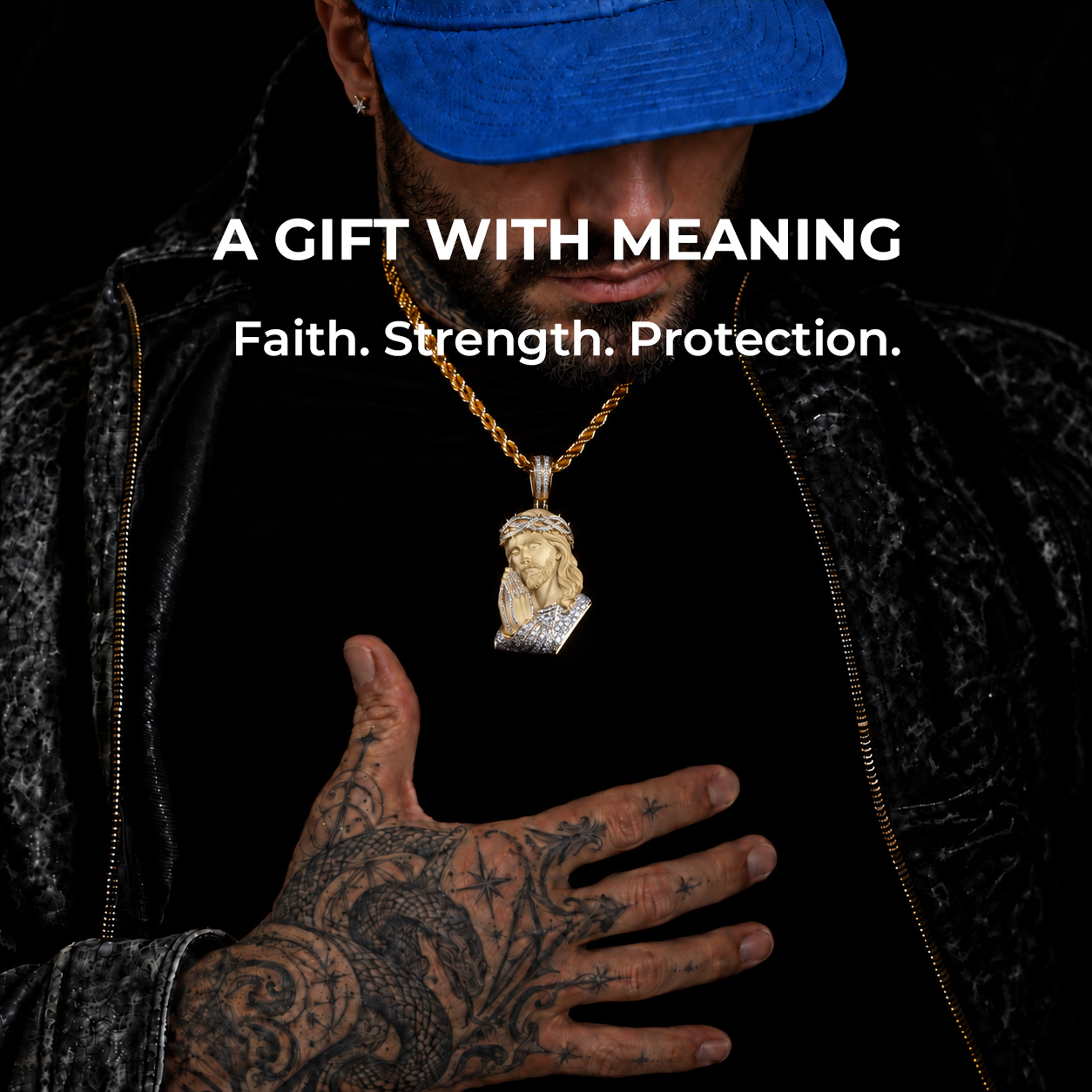 Moissanite Praying Jesus Crown of Thorns Pendant