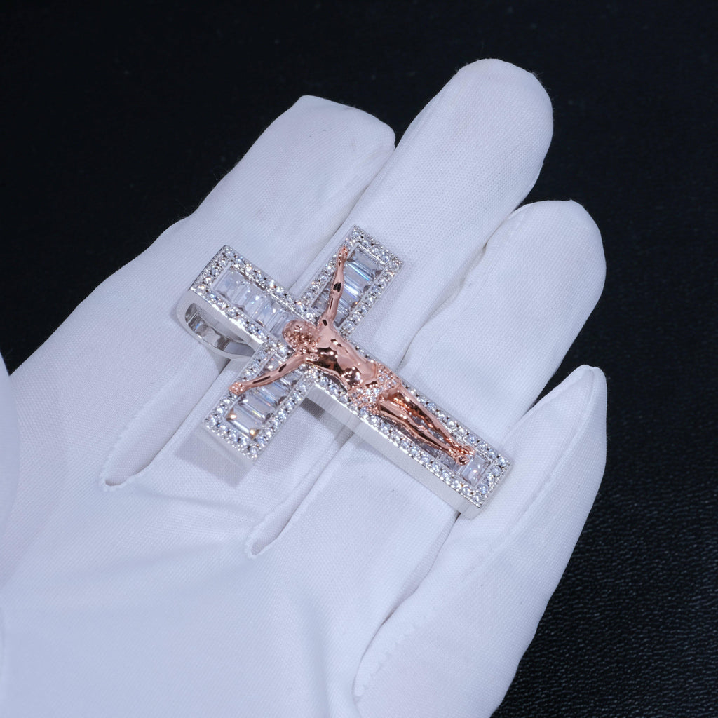 Iced Moissanite Diamond Jesus Cross Pendant Set