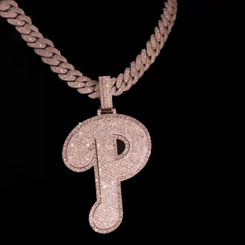 Moissanite Sparkle Letter "P" Full Diamond Pendant Chain Set