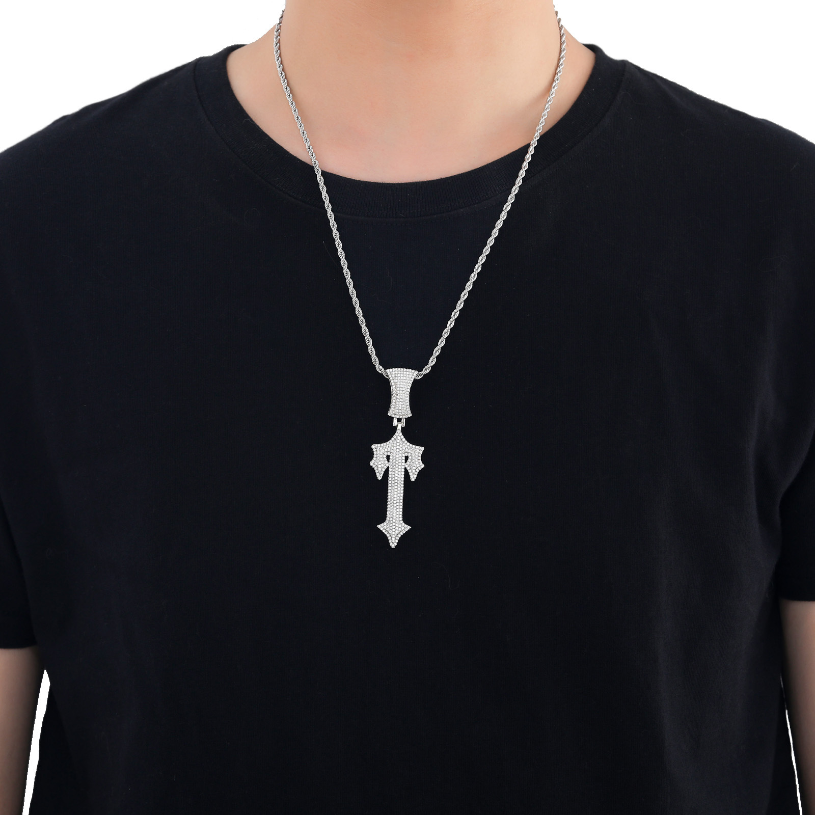 Moissanite Cross Pendant Chain Set