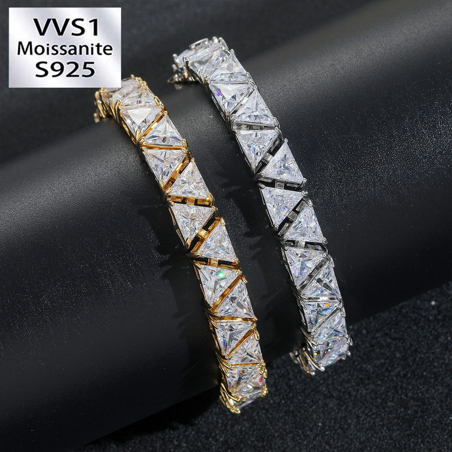 9mm Triangle Moissanite Tennis Chain Bracelet