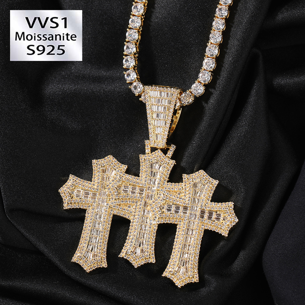 Iced Moissanite Hip Hop T-square Cross Diamond Pendant 