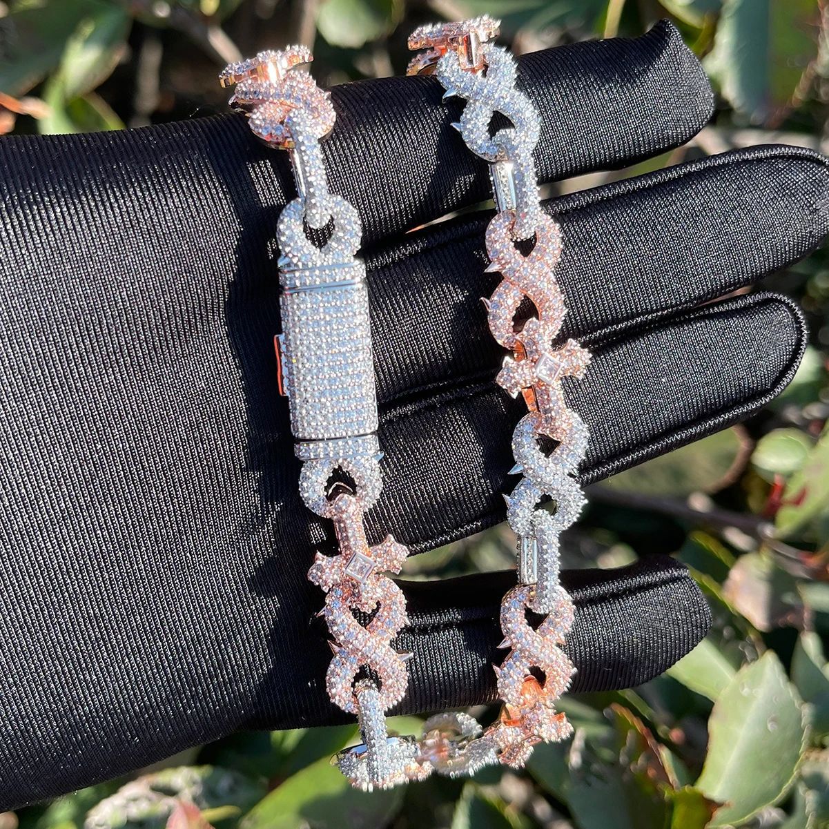 Micro Pave Spiked Cross Inifinity Link Chain