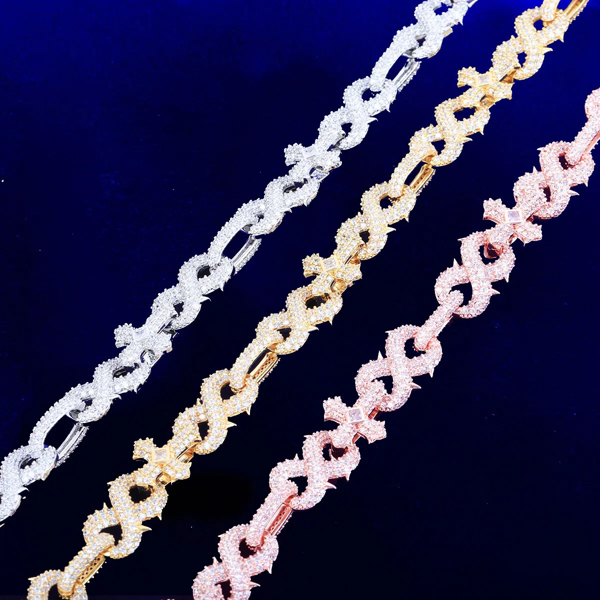 Micro Pave Spiked Cross Inifinity Link Chain