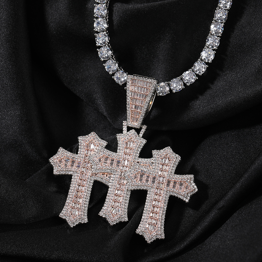Iced Moissanite Hip Hop T-square Cross Diamond Pendant 