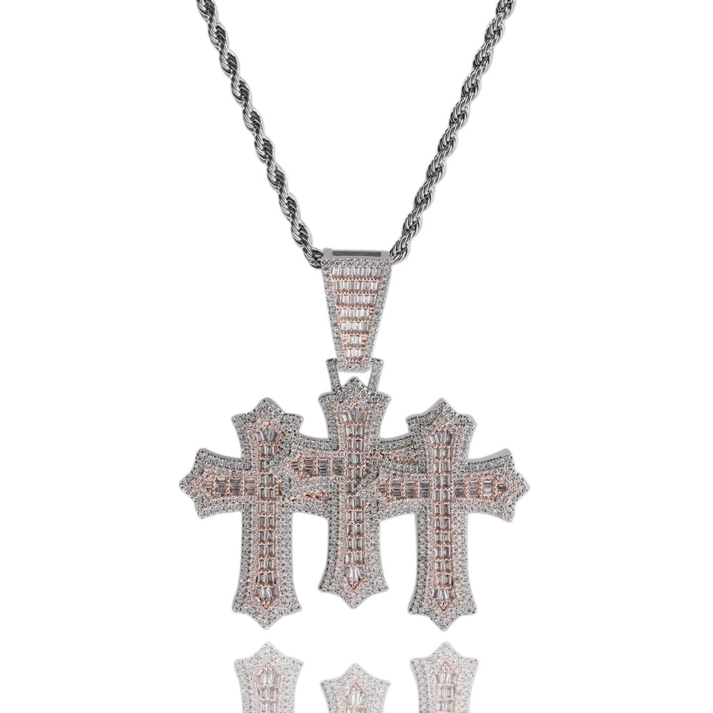 Iced Moissanite Hip Hop T-square Cross Diamond Pendant 