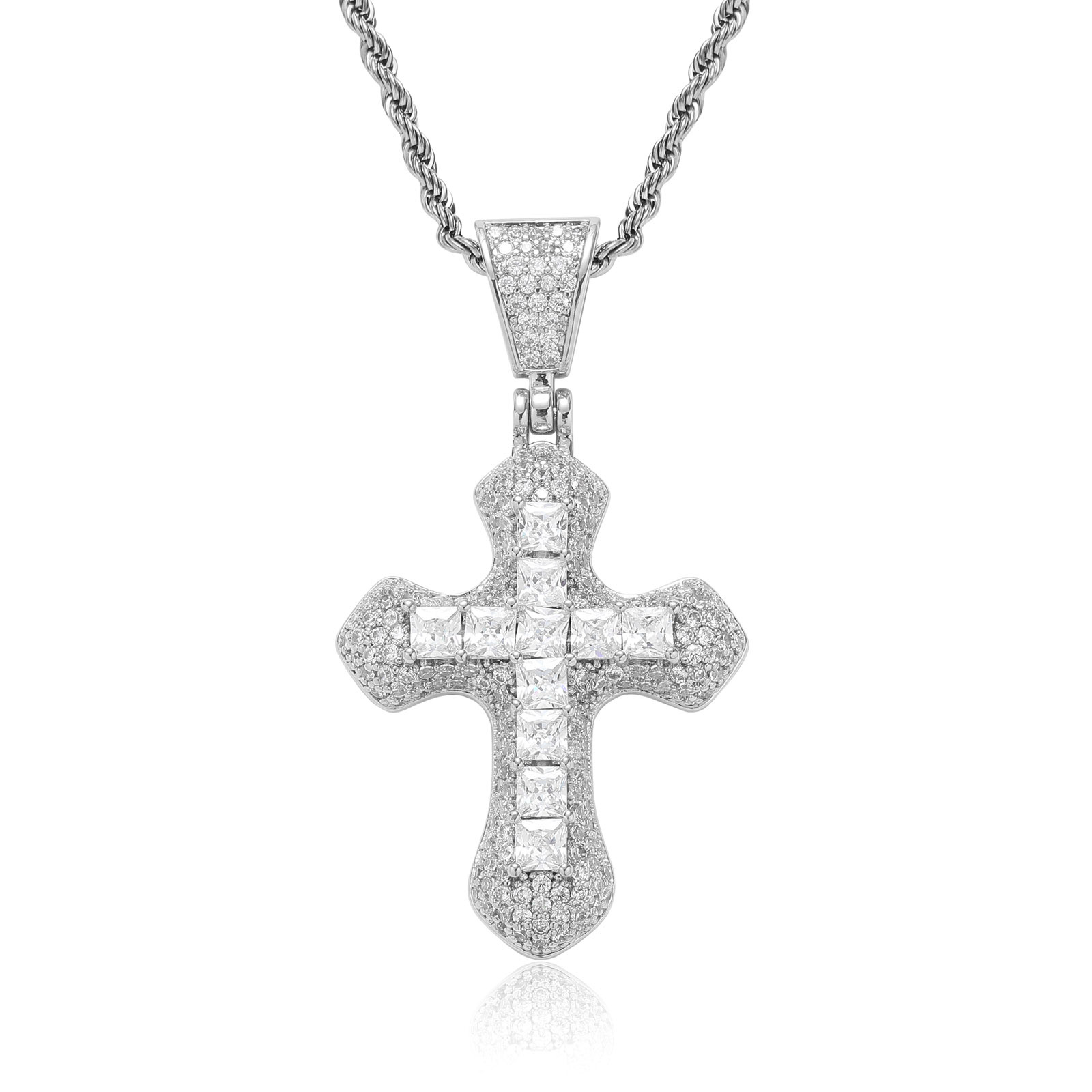 Moissanite Cross Pendant Chain Set