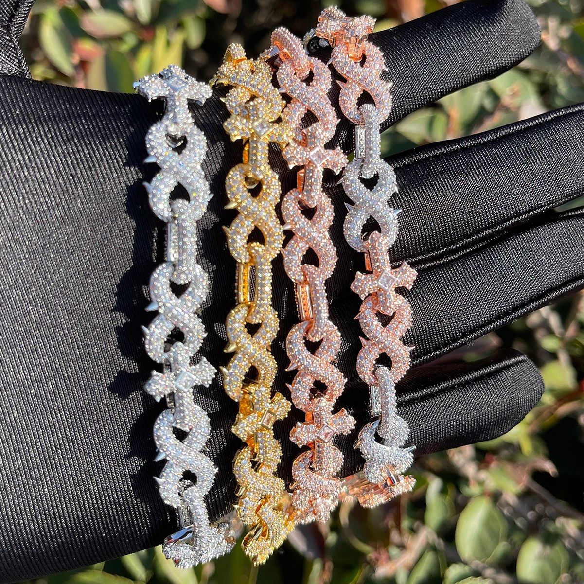 Micro Pave Spiked Cross Inifinity Link Chain