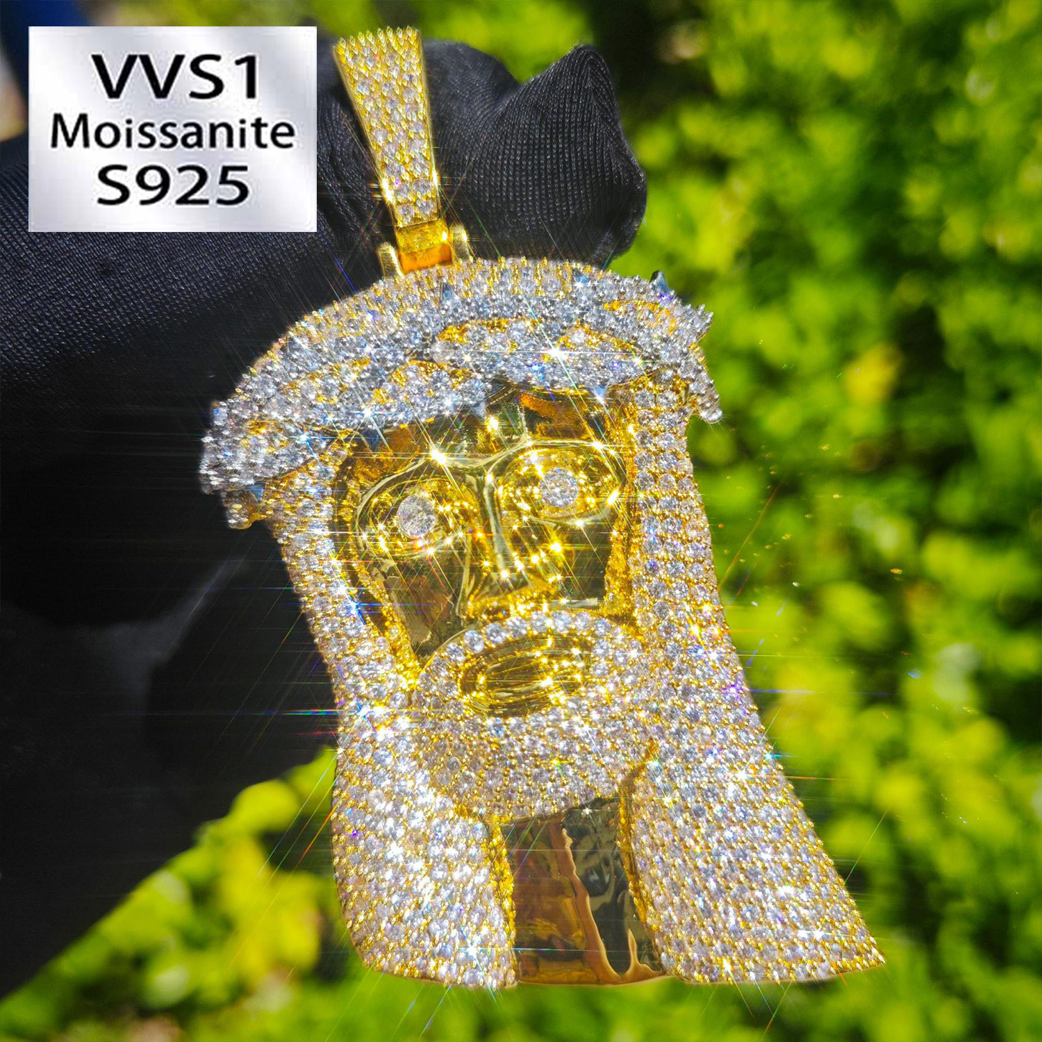 Iced Moissanite Diamond Jesus Thorn Vine Pendant Set