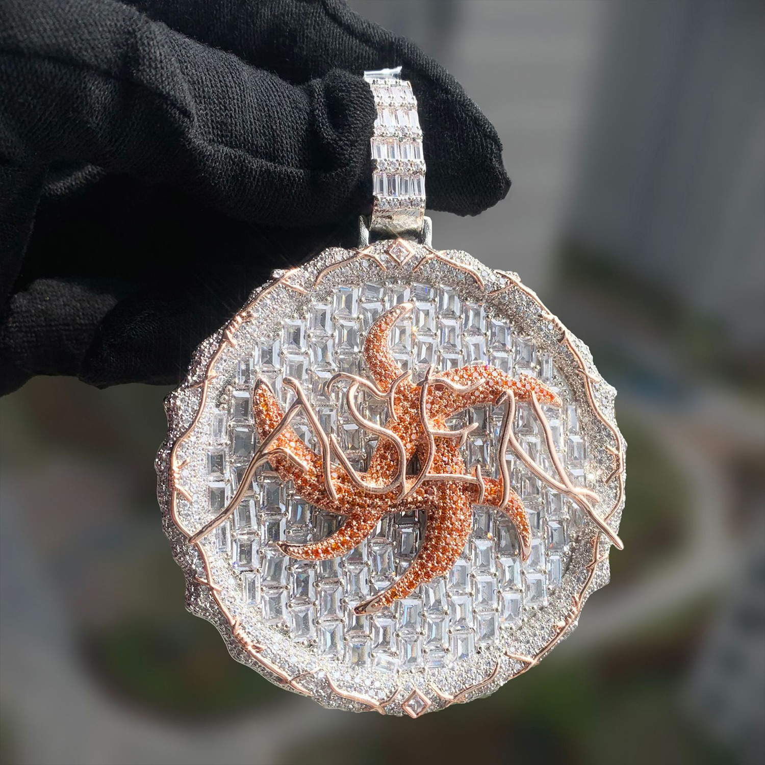 Iced Moissanite Diamond Hip-Hop Thorn Circle Medallion Pendant