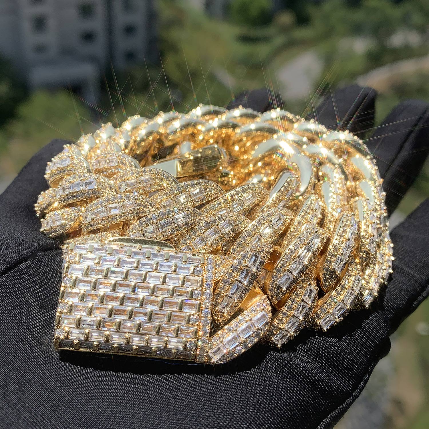 20MM Iced Moissanite Hip Hop T-square Cuban Chain & Bracelet