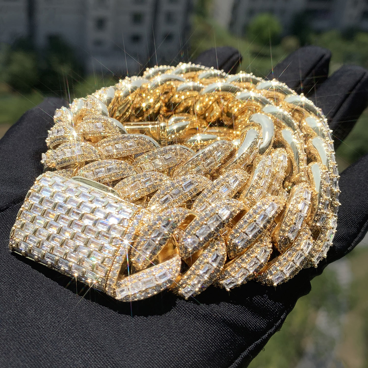 20MM Iced Moissanite Hip Hop T-square Cuban Chain & Bracelet