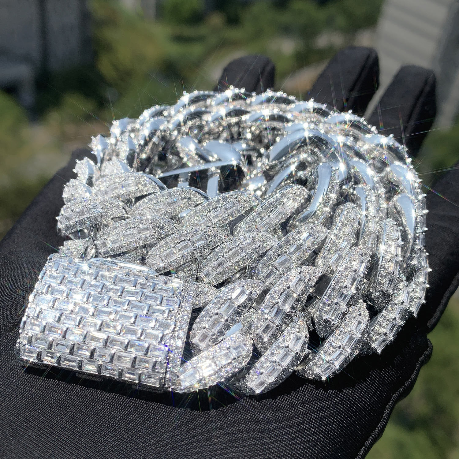 20MM Iced Moissanite Hip Hop T-square Cuban Chain & Bracelet