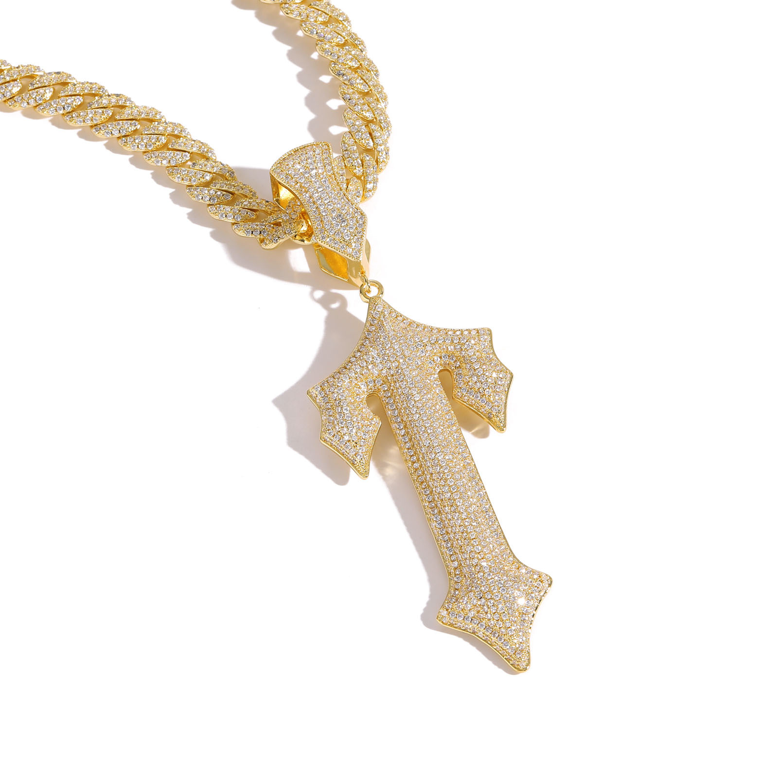 Moissanite Cross Pendant Chain Set