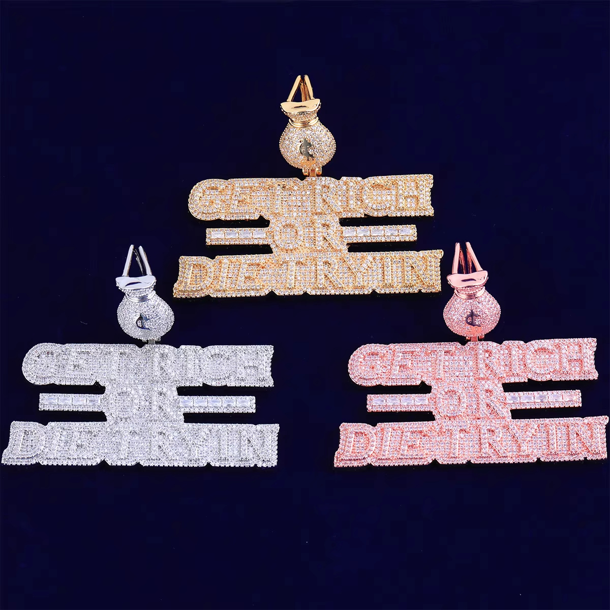 Iced Moissanite Letter ''Get Rich'' Diamond Pendant