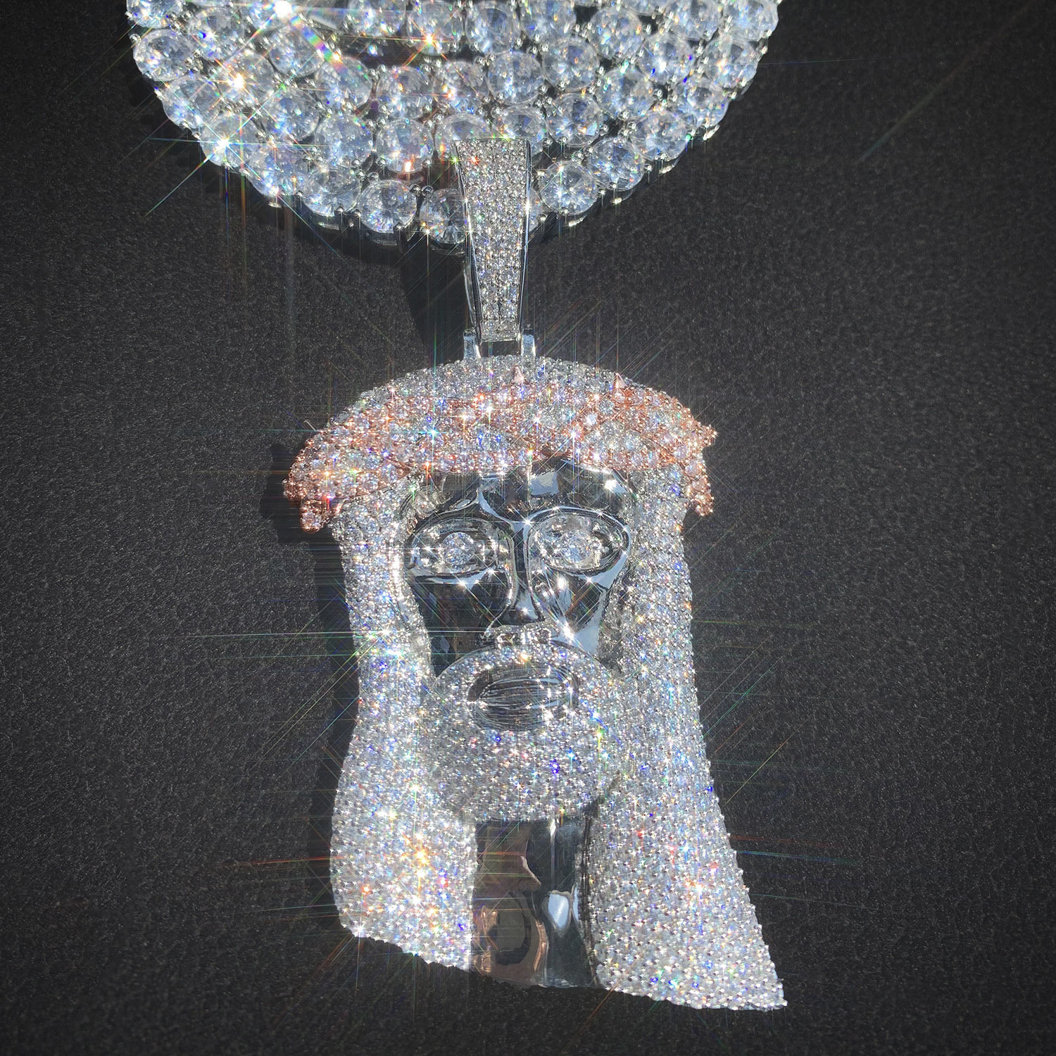 Iced Moissanite Diamond Jesus Thorn Vine Pendant Set