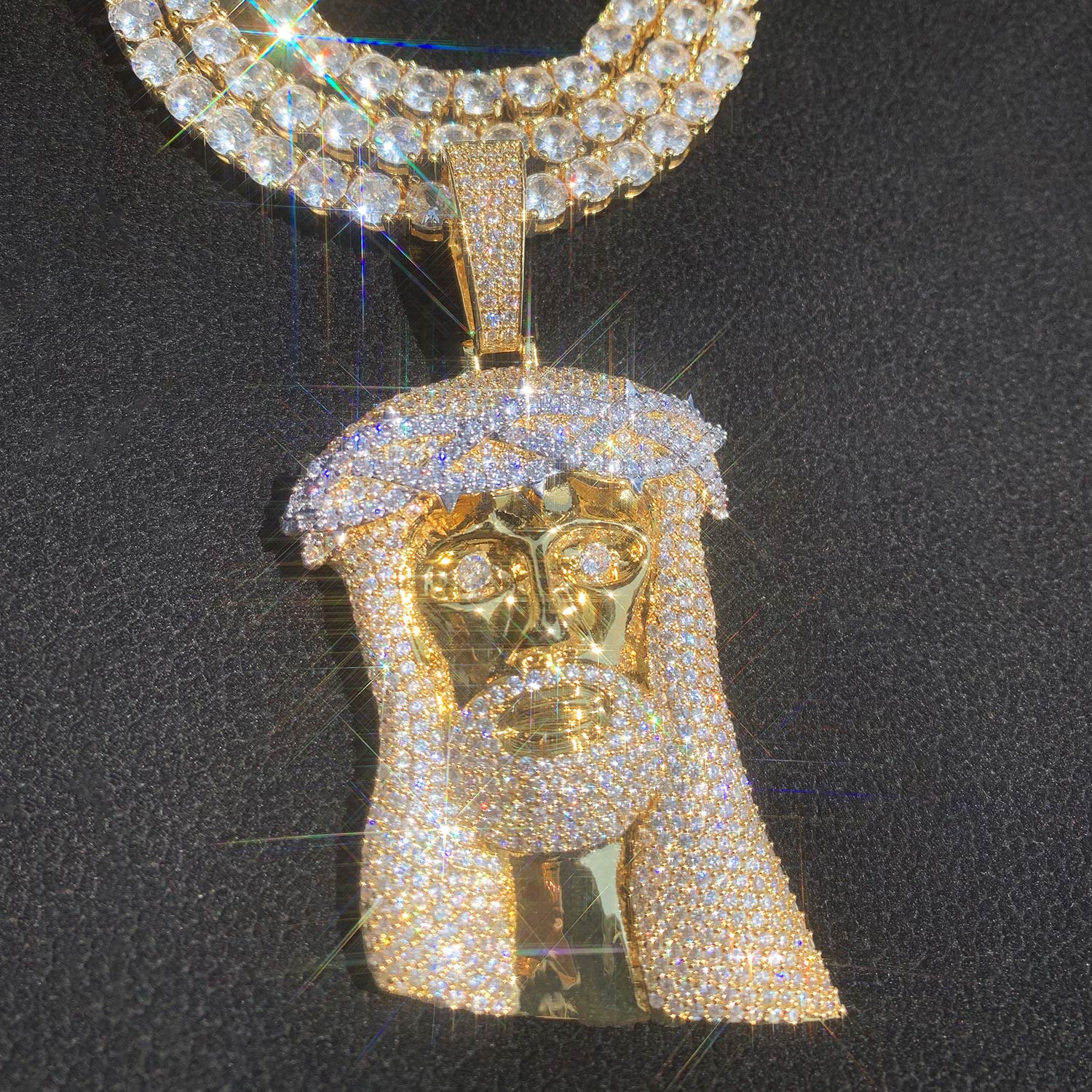 Iced Moissanite Diamond Jesus Thorn Vine Pendant Set