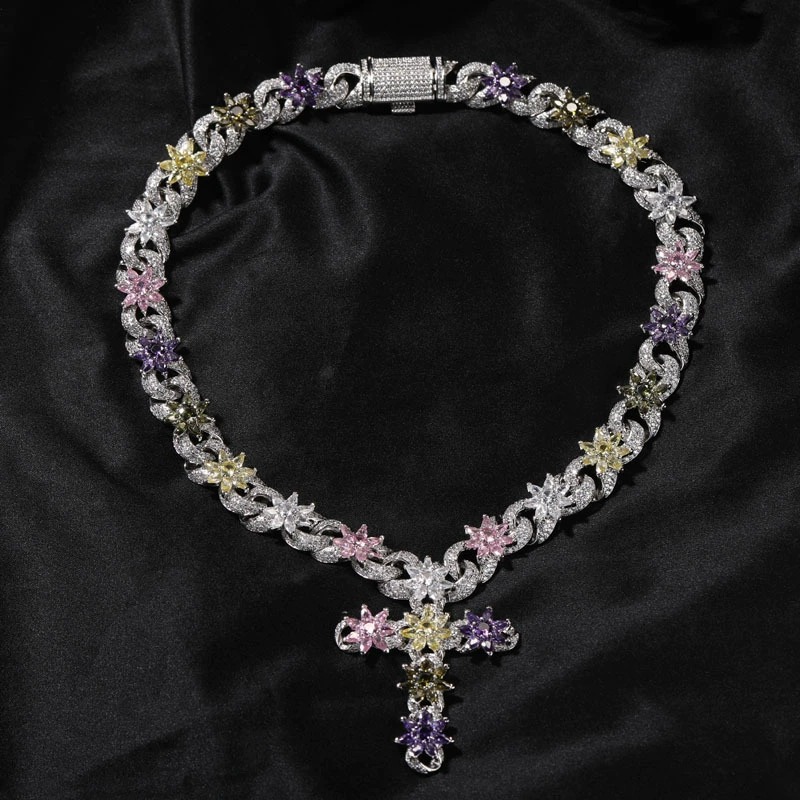 Rainbow Ice Cross Moissanite Cuban Chain