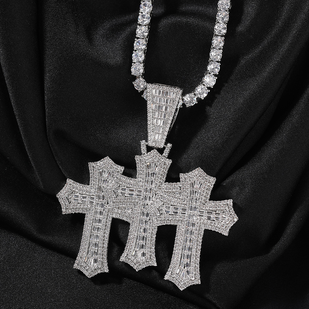 Iced Moissanite Hip Hop T-square Cross Diamond Pendant 