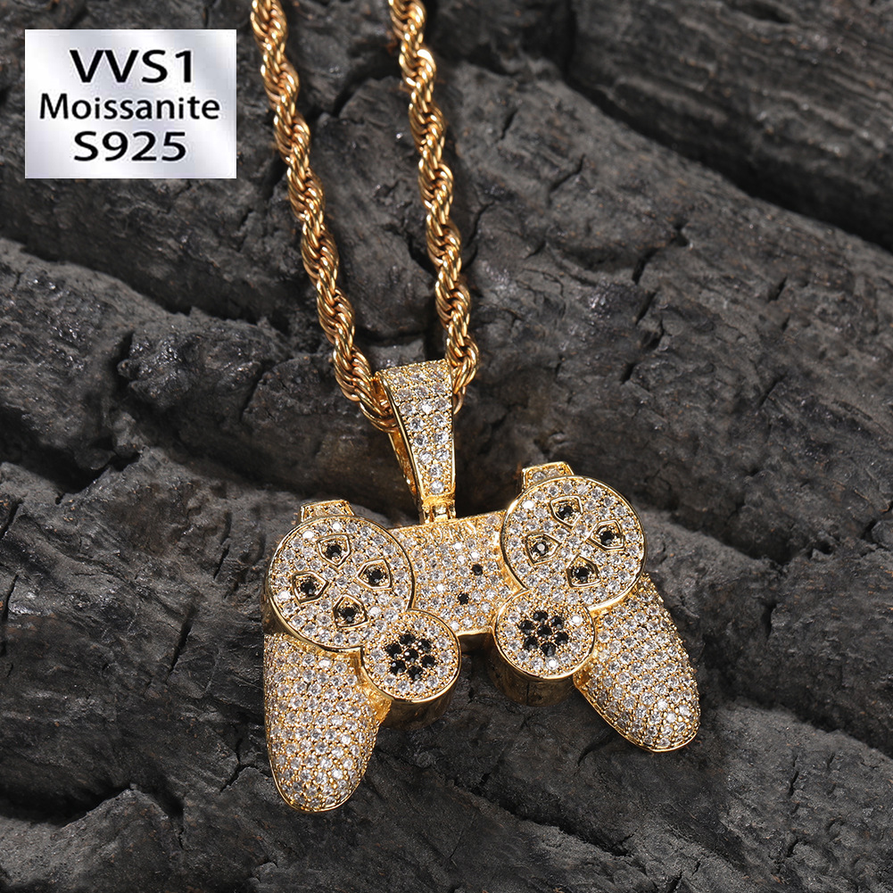 Moissanite Street Style Game Controller Pendant 3mm Tennis Chain Set