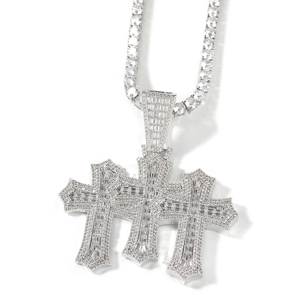 Iced Moissanite Hip Hop T-square Cross Diamond Pendant 