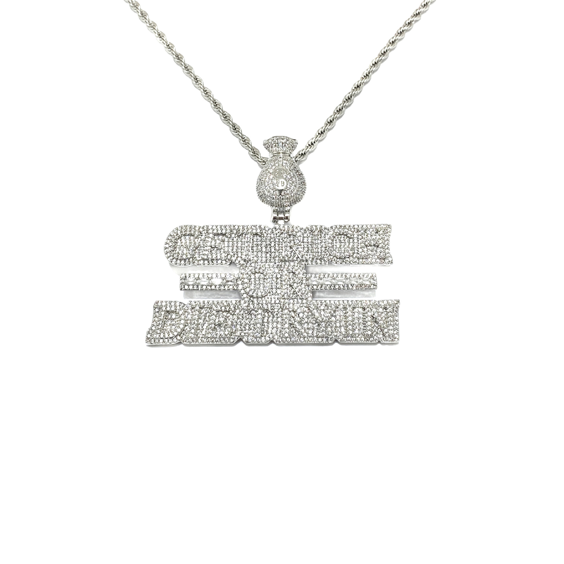 Iced Moissanite Letter ''Get Rich'' Diamond Pendant