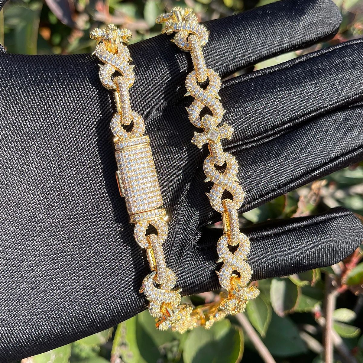 Micro Pave Spiked Cross Inifinity Link Chain