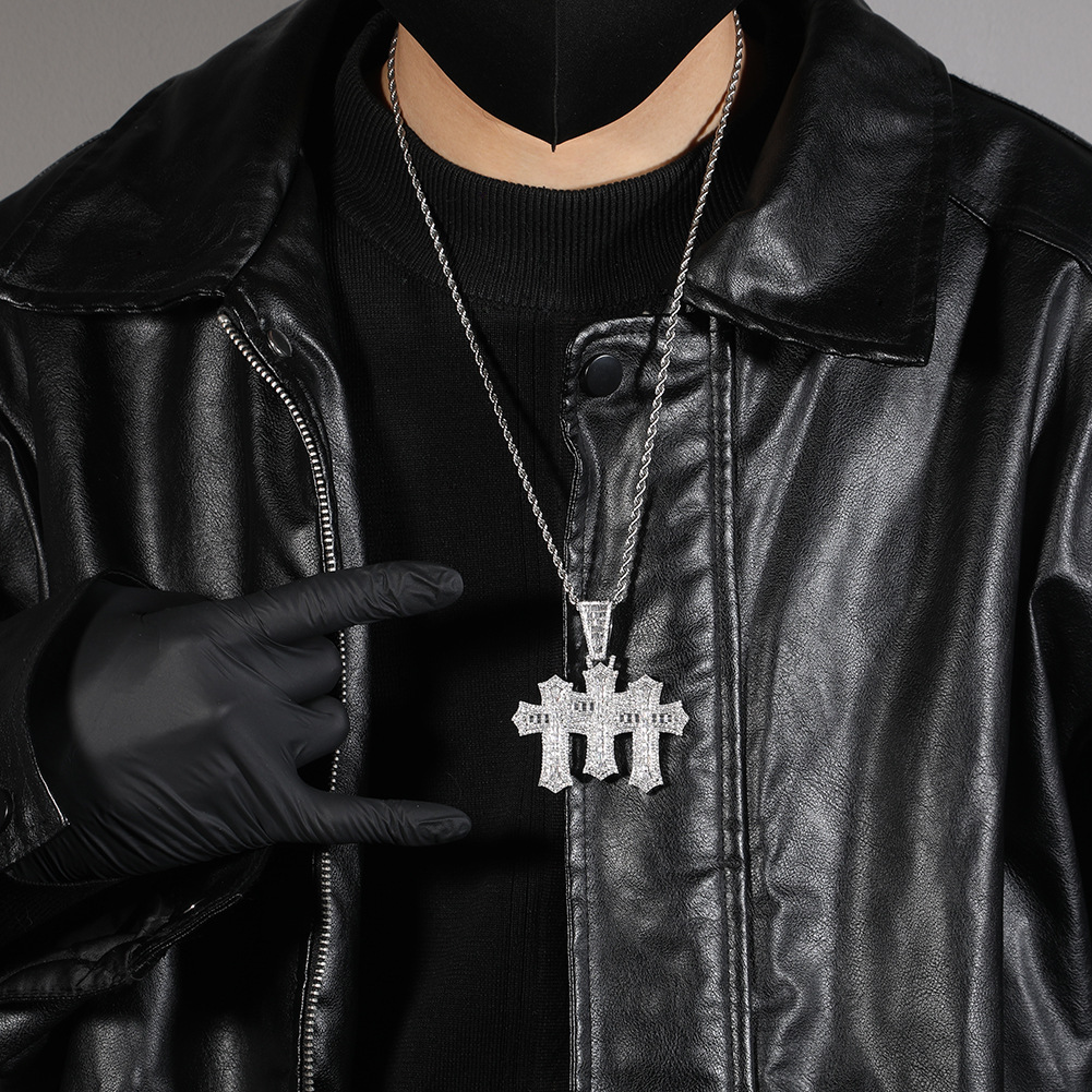 Iced Moissanite Hip Hop T-square Cross Diamond Pendant 