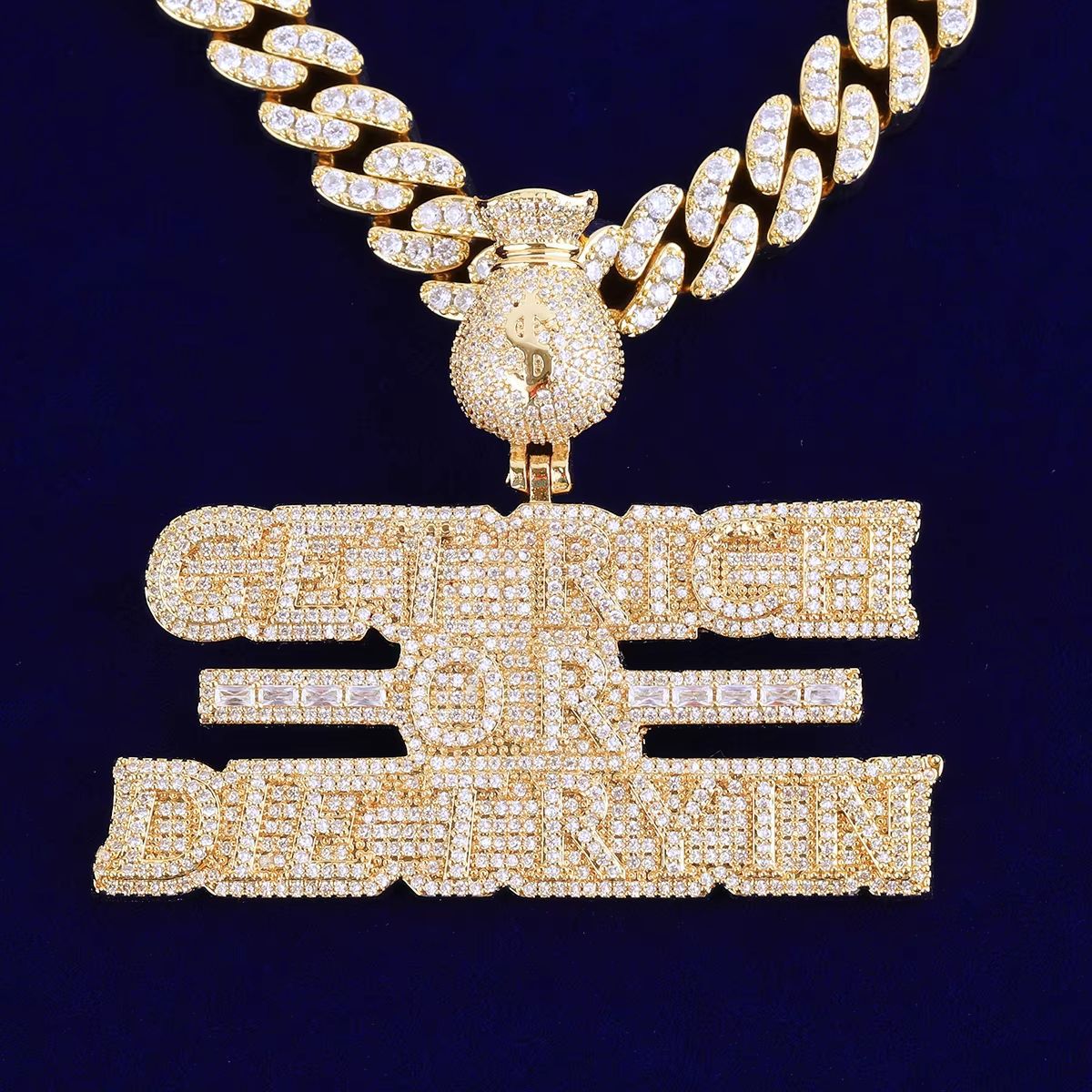 Iced Moissanite Letter ''Get Rich'' Diamond Pendant