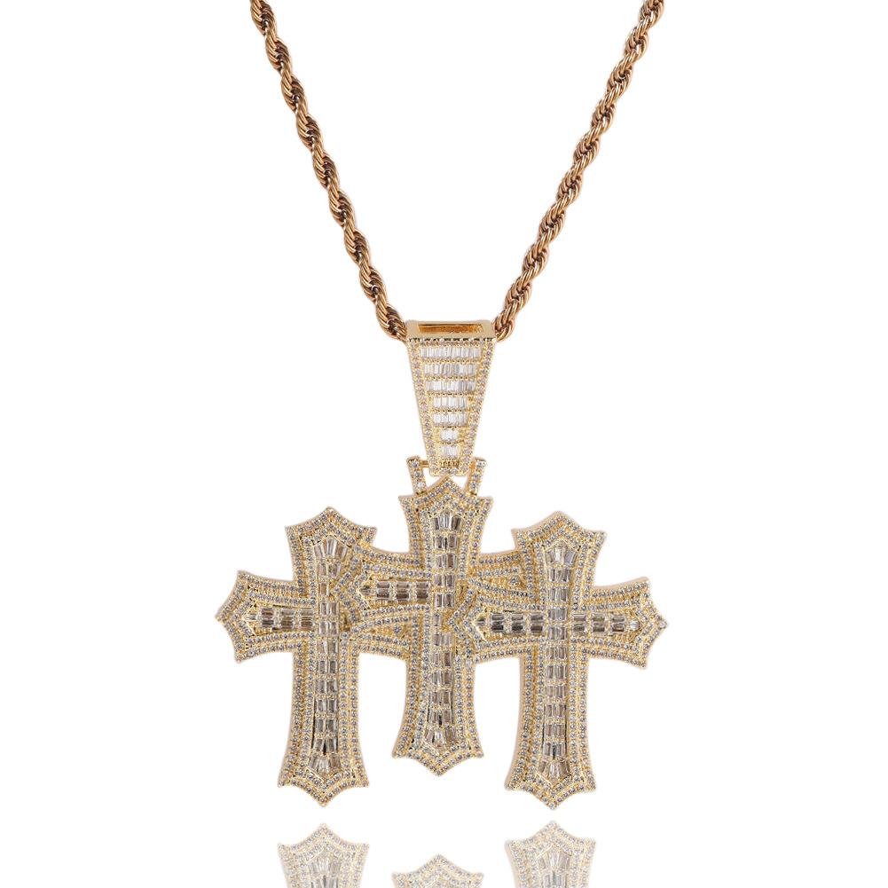 Iced Moissanite Hip Hop T-square Cross Diamond Pendant 