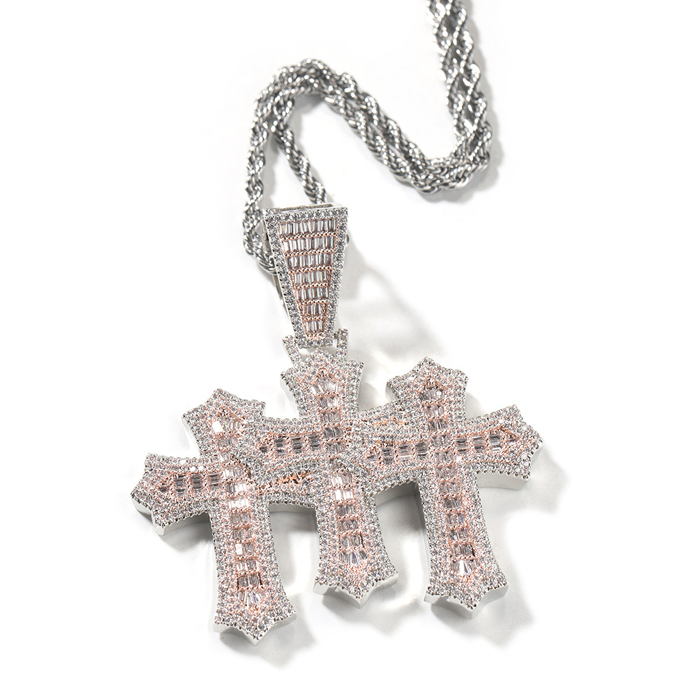 Iced Moissanite Hip Hop T-square Cross Diamond Pendant 