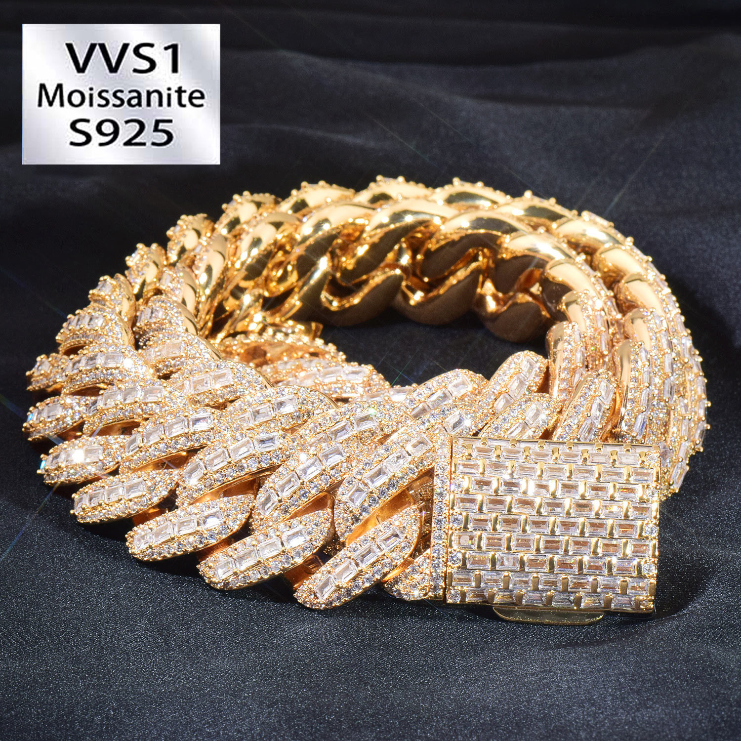 20MM Iced Moissanite Hip Hop T-square Cuban Chain & Bracelet