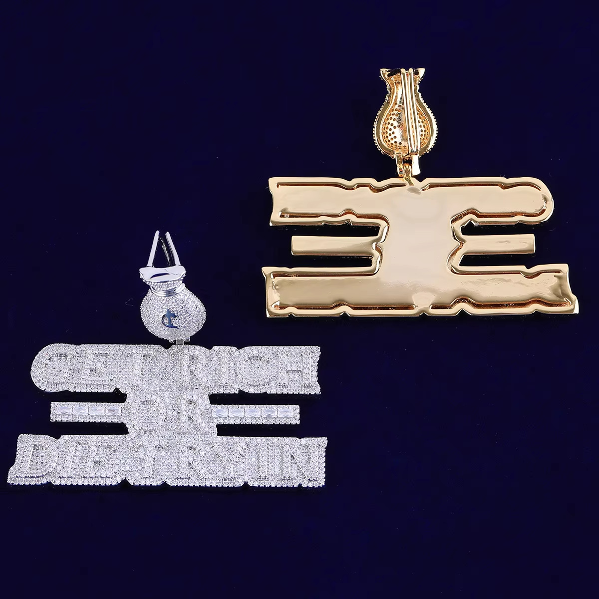 Iced Moissanite Letter ''Get Rich'' Diamond Pendant