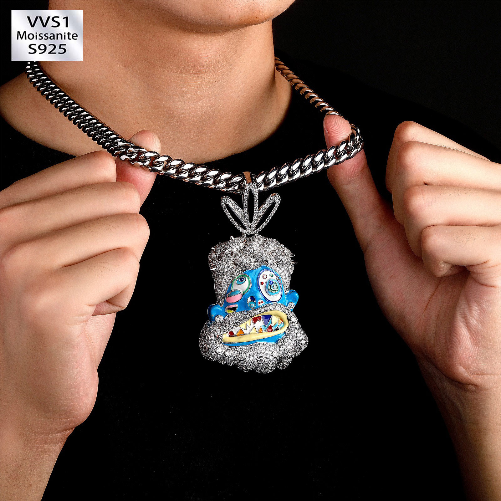 925 Sterling Silver Cartoon Characters Moissanite Pendant