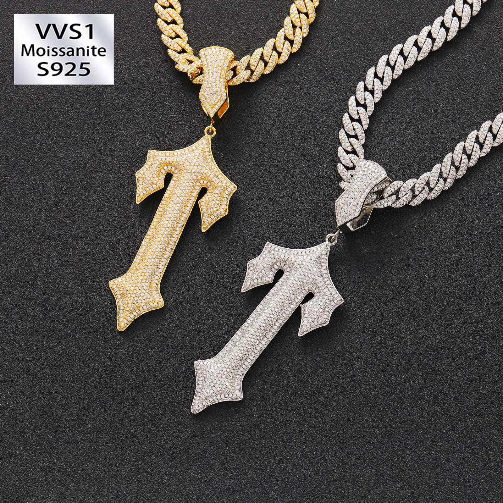 Moissanite Cross Pendant Chain Set