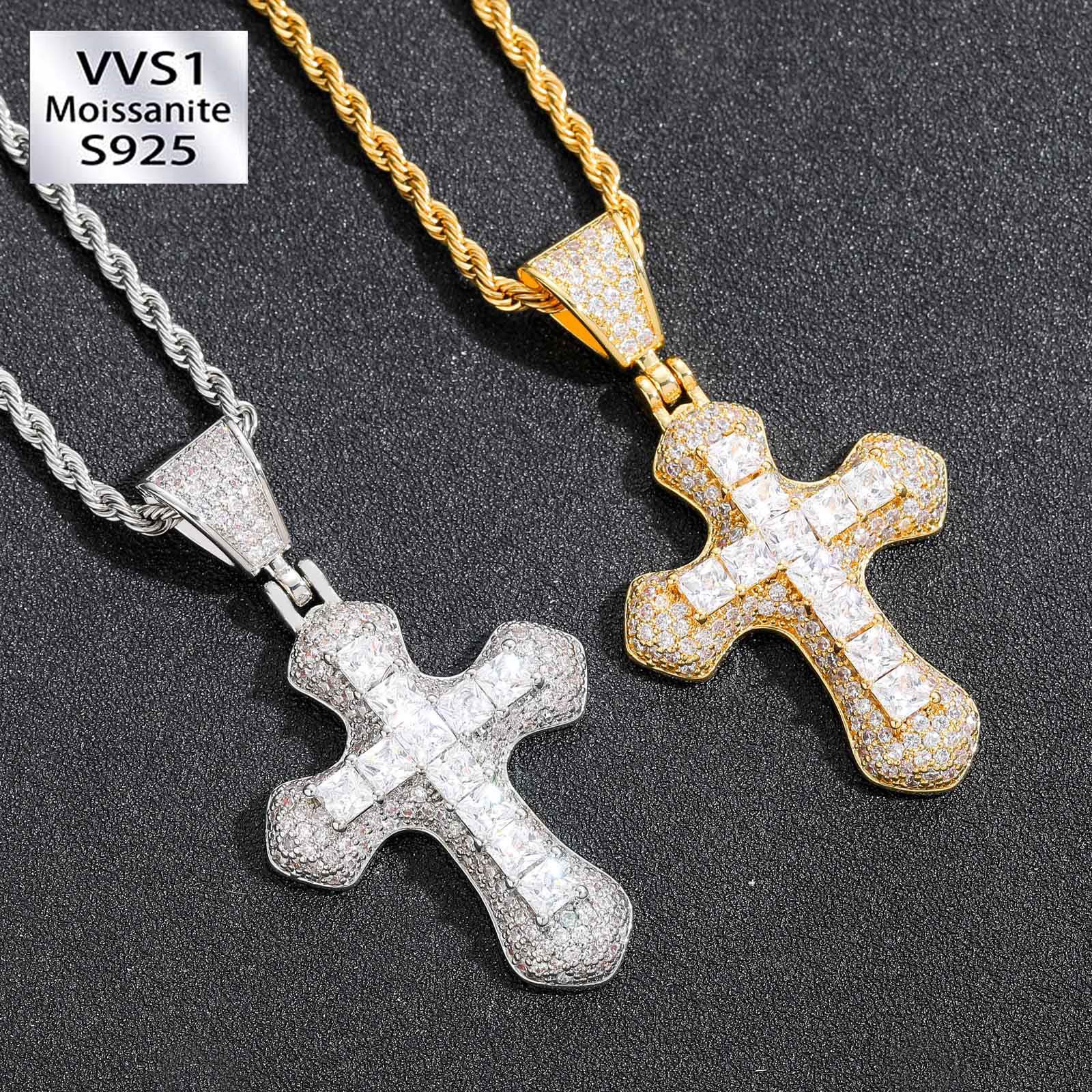 Moissanite Cross Pendant Chain Set