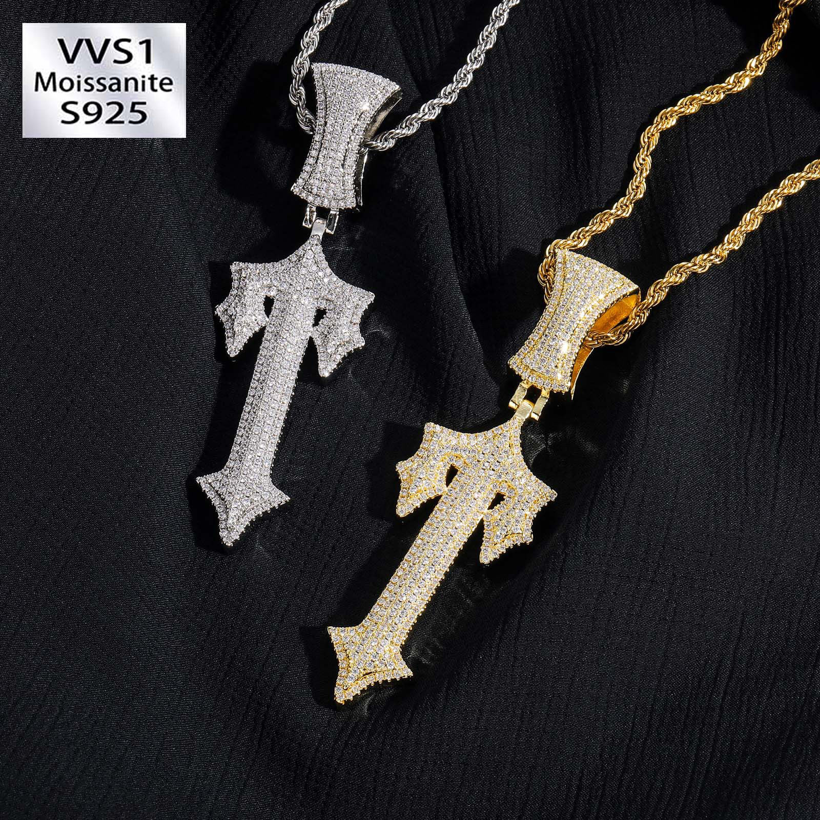 Moissanite Cross Pendant Chain Set