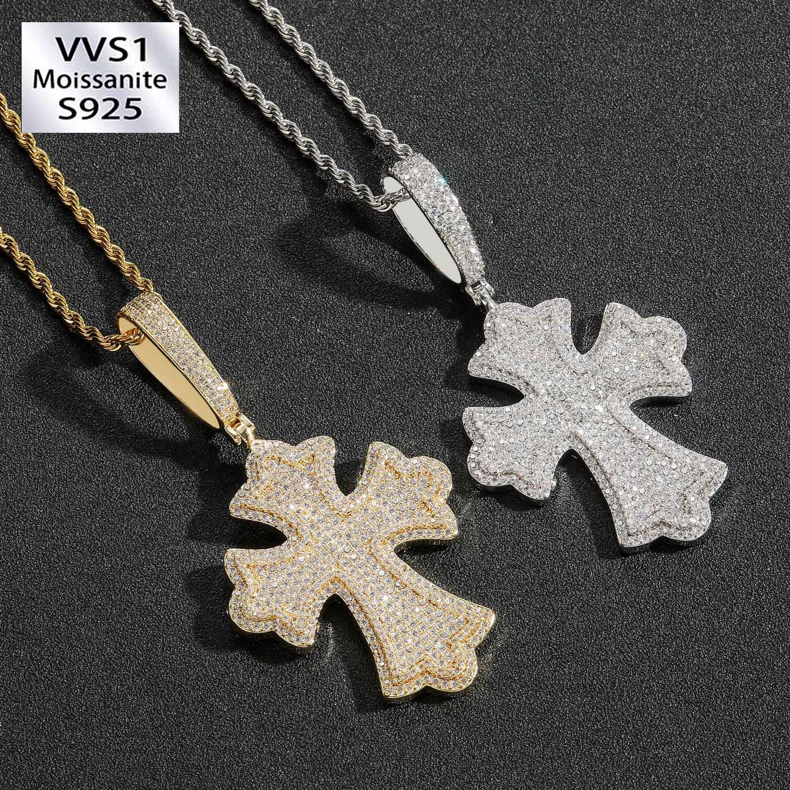 Moissanite Cross Pendant Chain Set