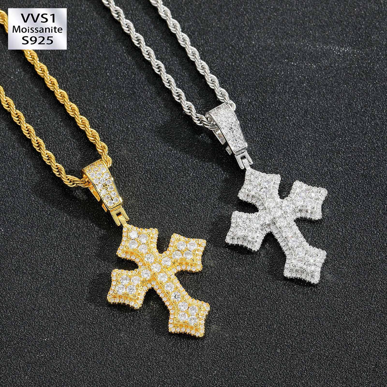 Iced Moissanite Cross Pendant Set
