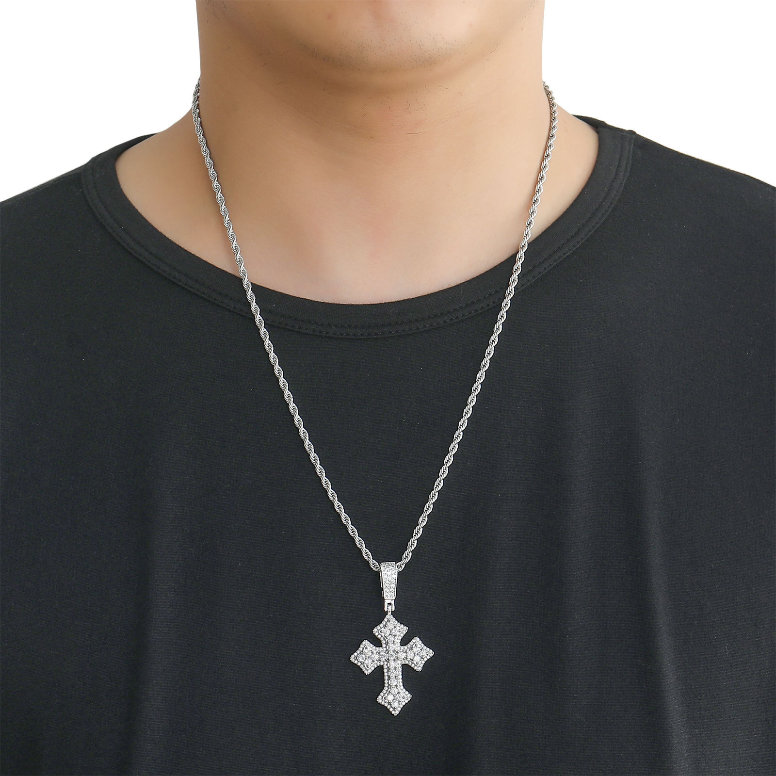 Iced Moissanite Cross Pendant Set