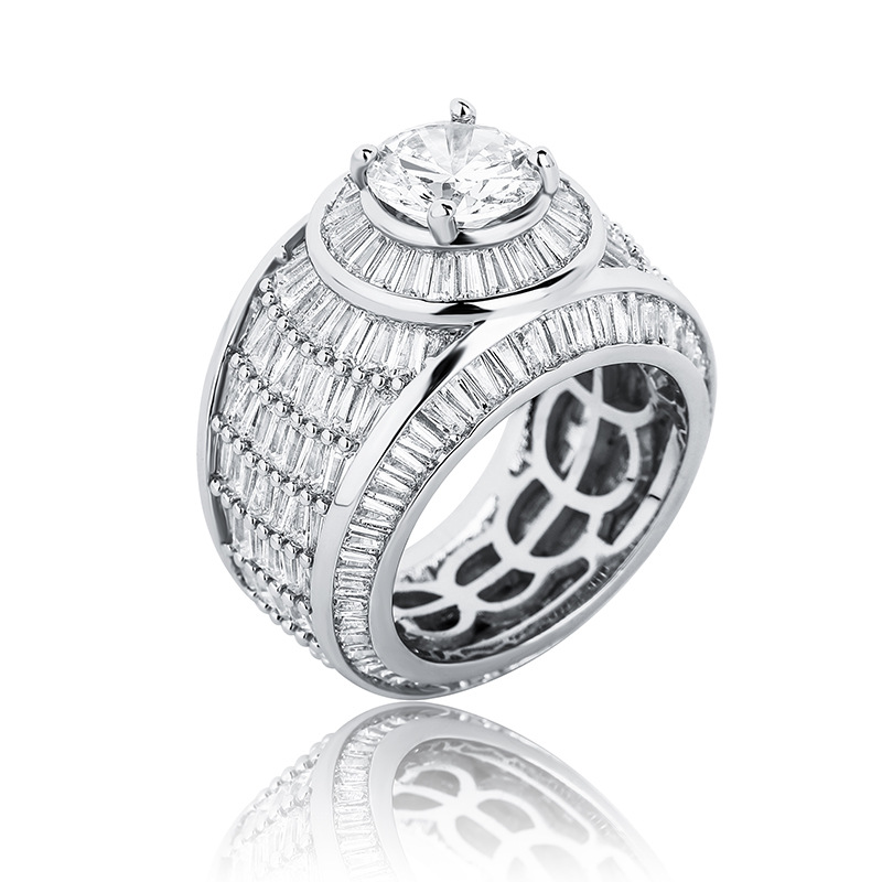 Iced Out Round Cut Baguette Swirl Statement Ring